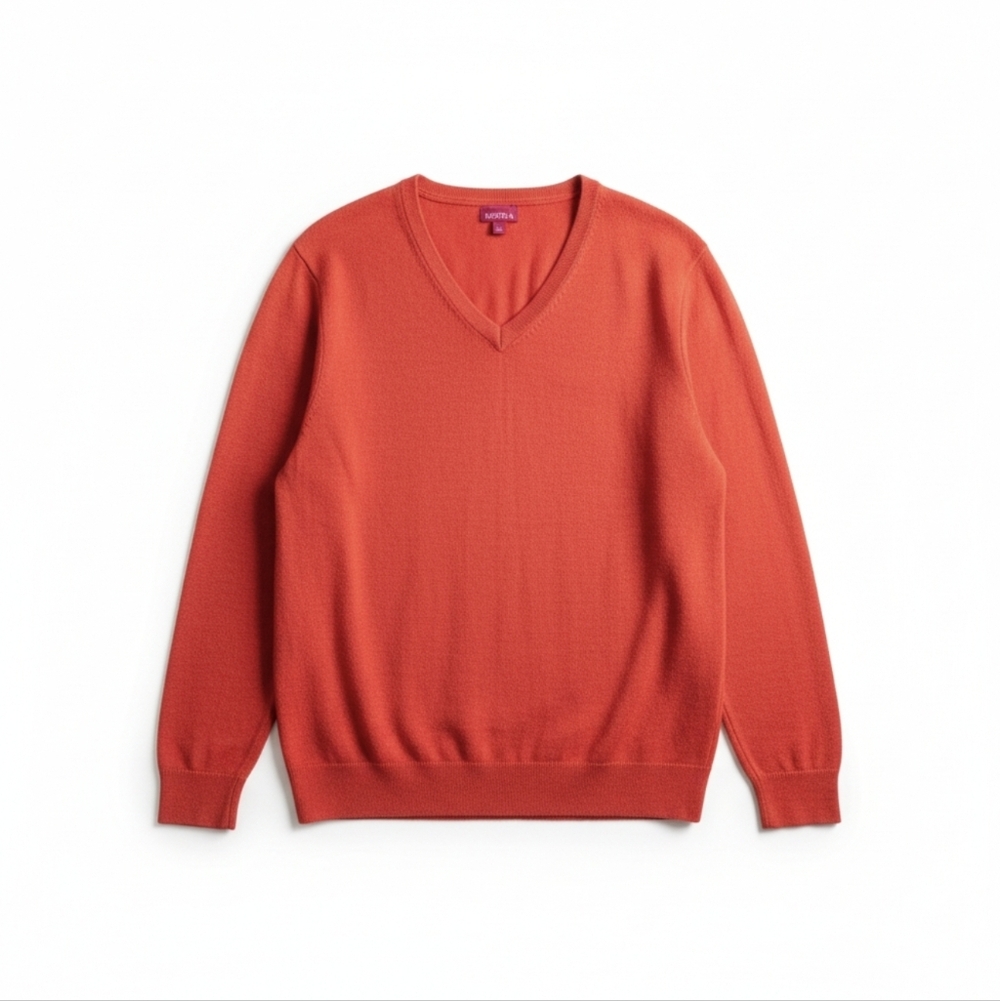 Merona Men's XL 100% Merino Wool V-Neck Sweater Heathered Burnt Orange